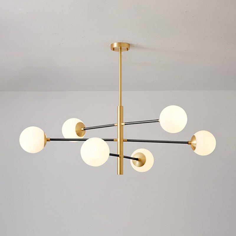 Post-Modern Hanging Chandelier Light Satin Opal Glass Ceiling Chandelier in Gold for Living Room