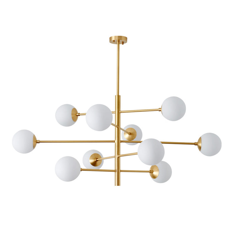 Post-Modern Hanging Chandelier Light Satin Opal Glass Ceiling Chandelier in Gold for Living Room