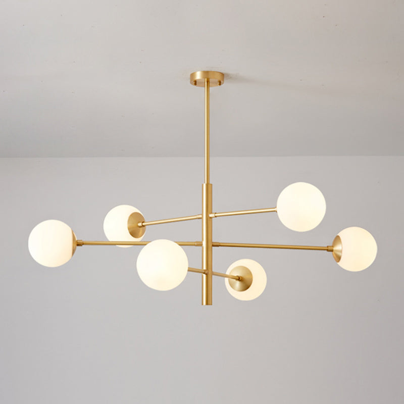 Post-Modern Hanging Chandelier Light Satin Opal Glass Ceiling Chandelier in Gold for Living Room
