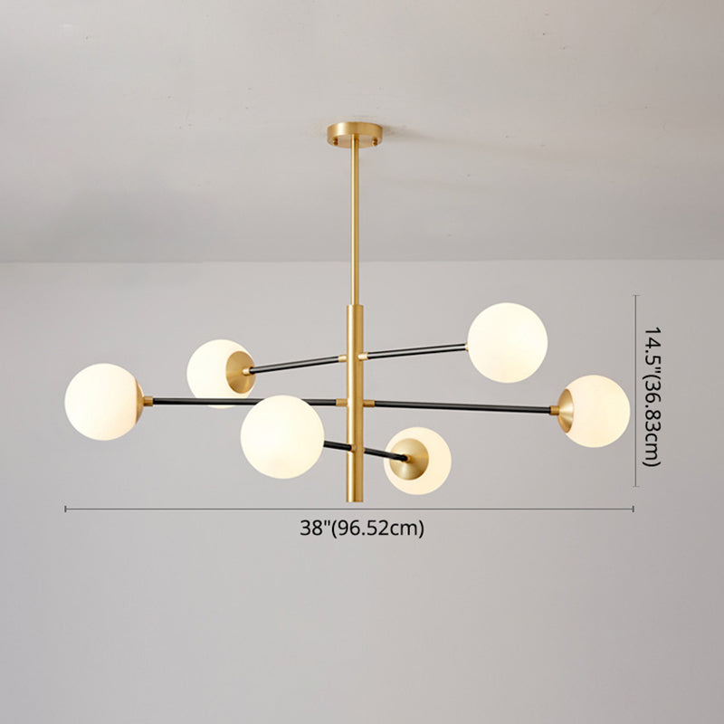 Post-Modern Hanging Chandelier Light Satin Opal Glass Ceiling Chandelier in Gold for Living Room