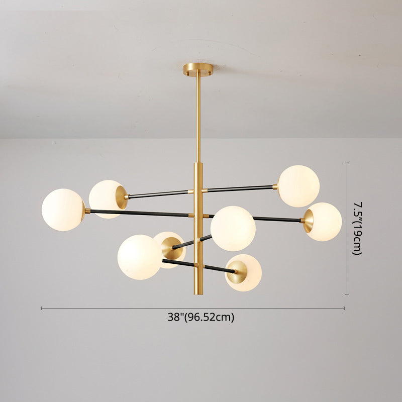 Post-Modern Hanging Chandelier Light Satin Opal Glass Ceiling Chandelier in Gold for Living Room