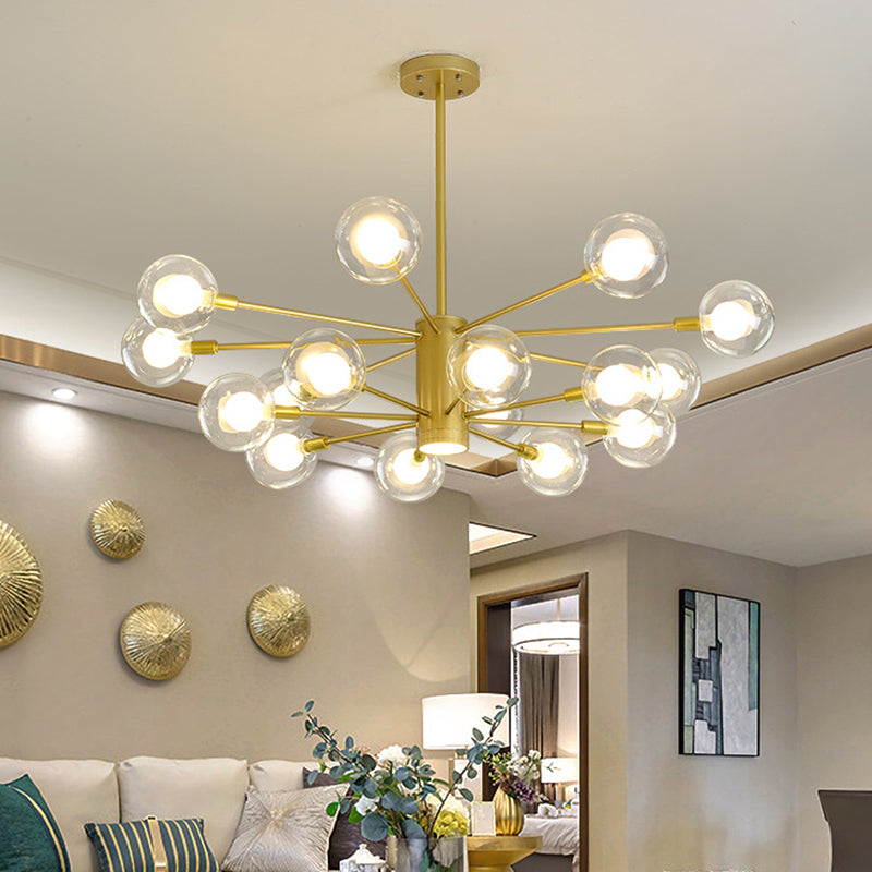 Post-Modern Starburst Hanging Chandelier Light Clear Globe Glass Ceiling Chandelier for Living Room