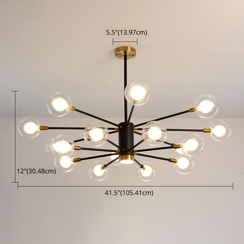 Post-Modern Starburst Hanging Chandelier Light Clear Globe Glass Ceiling Chandelier for Living Room