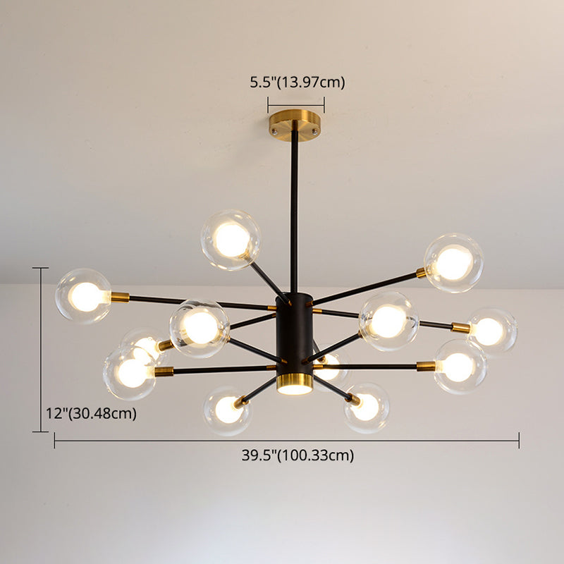 Post-Modern Starburst Hanging Chandelier Light Clear Globe Glass Ceiling Chandelier for Living Room