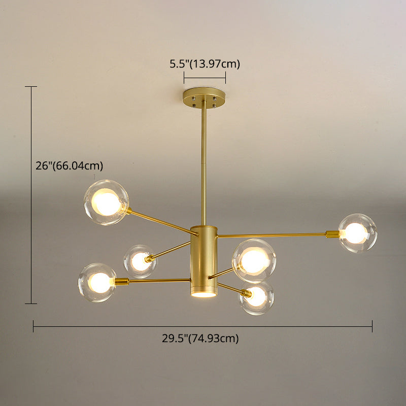 Post-Modern Starburst Hanging Chandelier Light Clear Globe Glass Ceiling Chandelier for Living Room