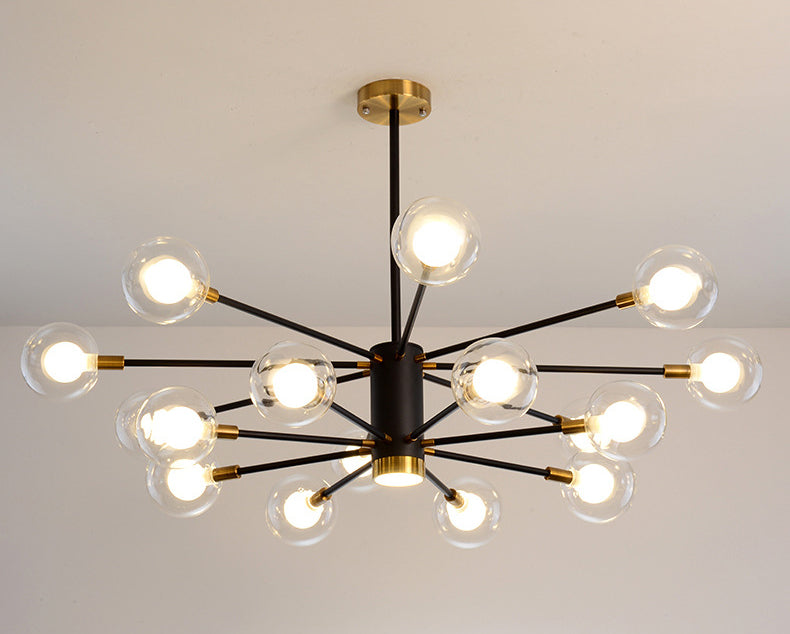 Post-Modern Starburst Hanging Chandelier Light Clear Globe Glass Ceiling Chandelier for Living Room