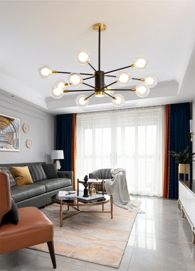 Post-Modern Starburst Hanging Chandelier Light Clear Globe Glass Ceiling Chandelier for Living Room