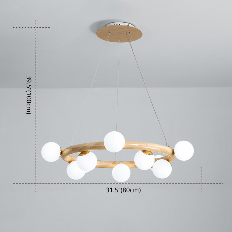 Modern Minimalist Round Chandelier Light Fixture Natural Wood Living Room Ceiling Chandelier