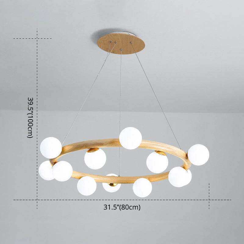 Modern Minimalist Round Chandelier Light Fixture Natural Wood Living Room Ceiling Chandelier
