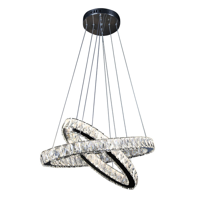 2-Tier Circular Carousel LED Pendant Lamp Modern Minimalist Prismatic Crystal Living Room Hanging Ceiling Light