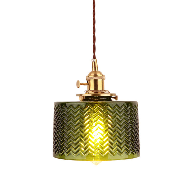 Cylinder Pendant Light Fixture Industrial Rippled Glass Hanging Pendant Lights for Bar