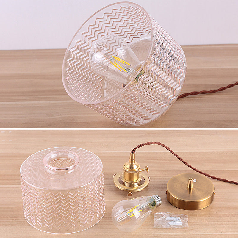 Cylinder Pendant Light Fixture Industrial Rippled Glass Hanging Pendant Lights for Bar