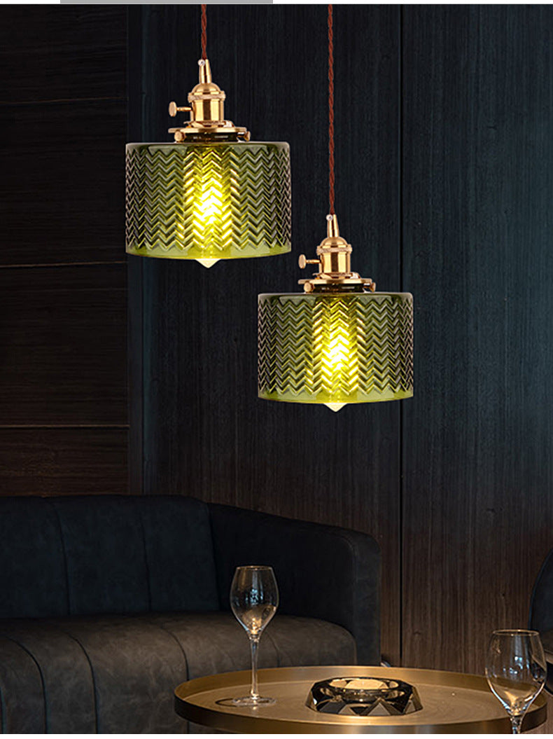 Cylinder Pendant Light Fixture Industrial Rippled Glass Hanging Pendant Lights for Bar
