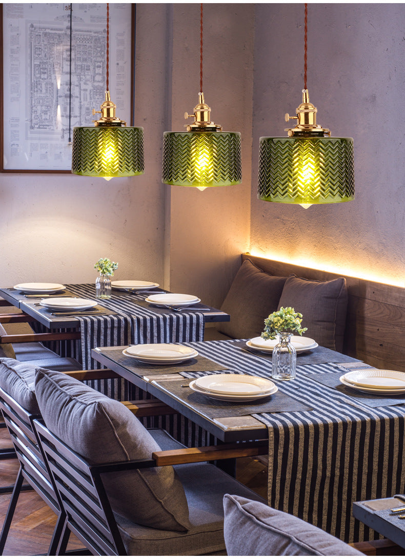Cylinder Pendant Light Fixture Industrial Rippled Glass Hanging Pendant Lights for Bar