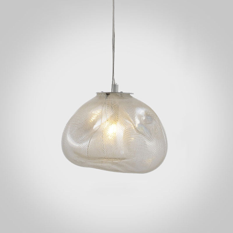 1 Light Bun Hanging Lights Post-Modern Lattice Glass Ceiling Fixture for Restaurant