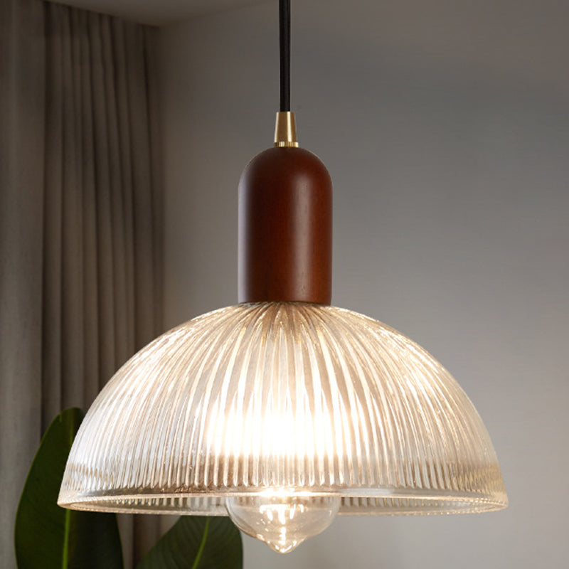 1 Light Bowl Hanging Light Fixtures Vintage Ribbed Glass Ceiling Light for Restaurant