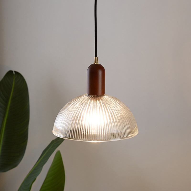 1 Light Bowl Hanging Light Fixtures Vintage Ribbed Glass Ceiling Light for Restaurant