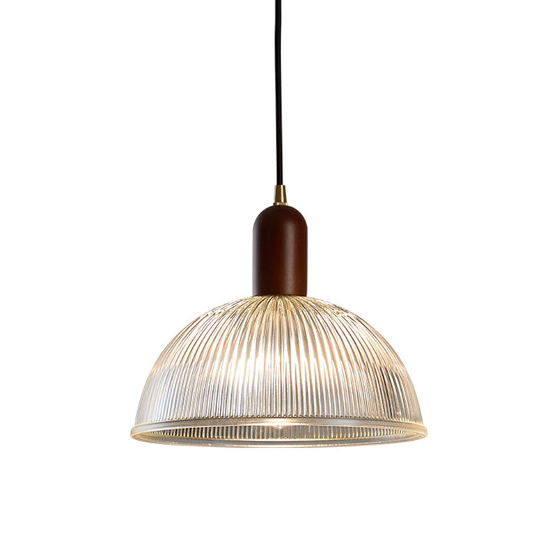 1 Light Bowl Hanging Light Fixtures Vintage Ribbed Glass Ceiling Light for Restaurant