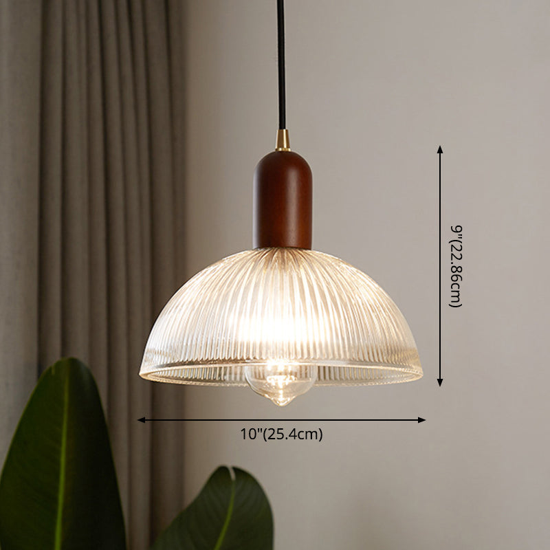 1 Light Bowl Hanging Light Fixtures Vintage Ribbed Glass Ceiling Light for Restaurant