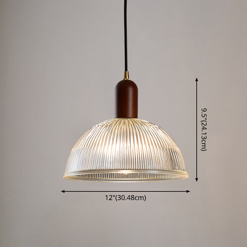 1 Light Bowl Hanging Light Fixtures Vintage Ribbed Glass Ceiling Light for Restaurant