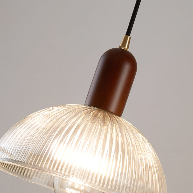 1 Light Bowl Hanging Light Fixtures Vintage Ribbed Glass Ceiling Light for Restaurant