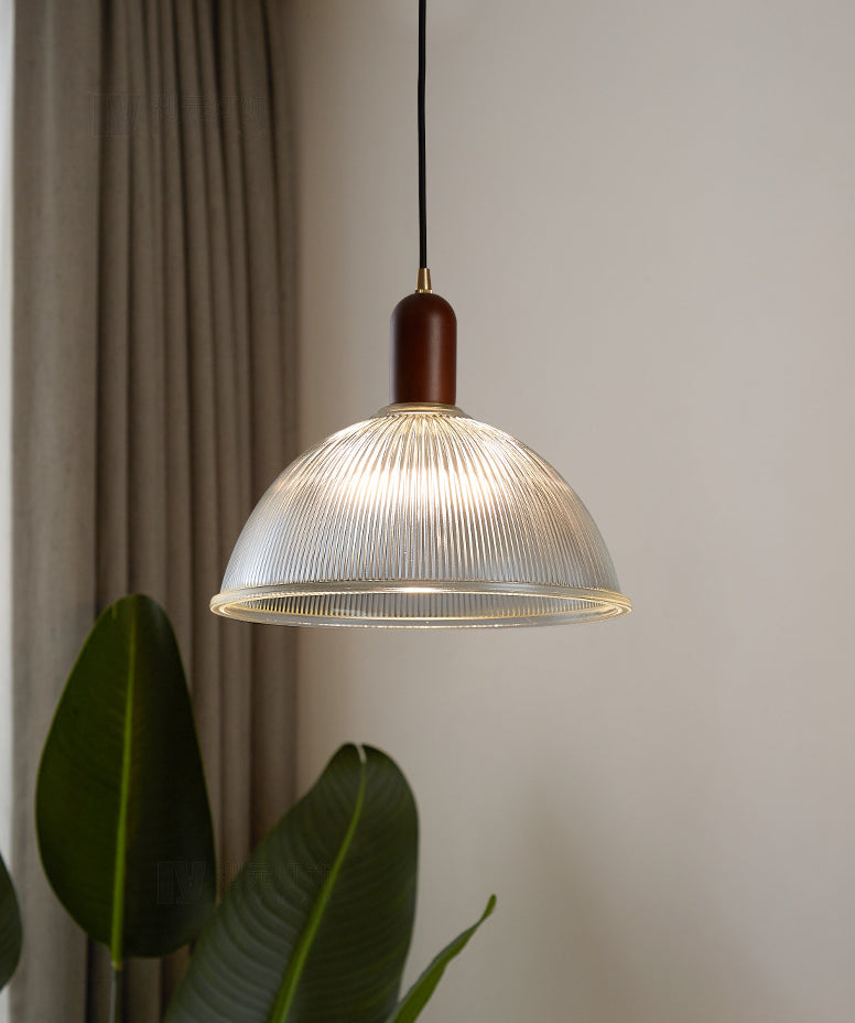 1 Light Bowl Hanging Light Fixtures Vintage Ribbed Glass Ceiling Light for Restaurant