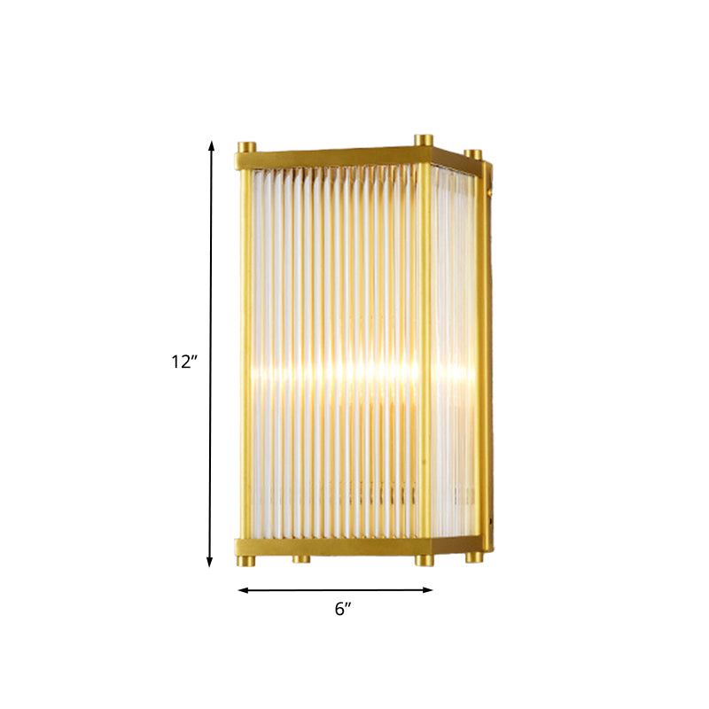 Gold Rectangular/Cylinder Wall Sconce Light Modern 1/2 Lights Fluted Crystal Wall Light Fixture for Living Room