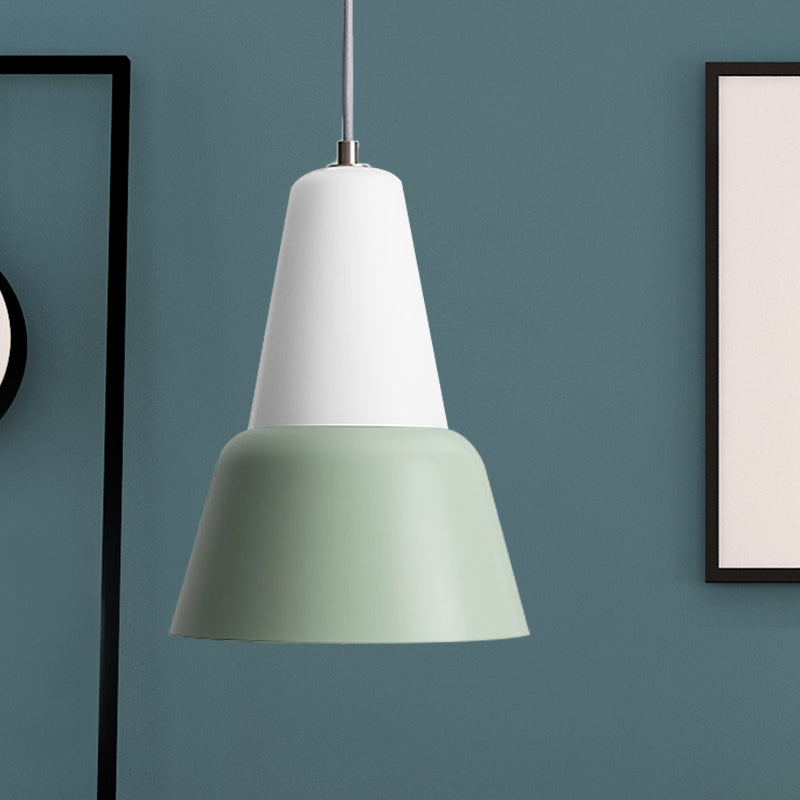 Cone Hanging Light Fixture Macaron Metal 1 Head 6.5"/10.5" Height Pink/Blue/Black Pendant Ceiling Light