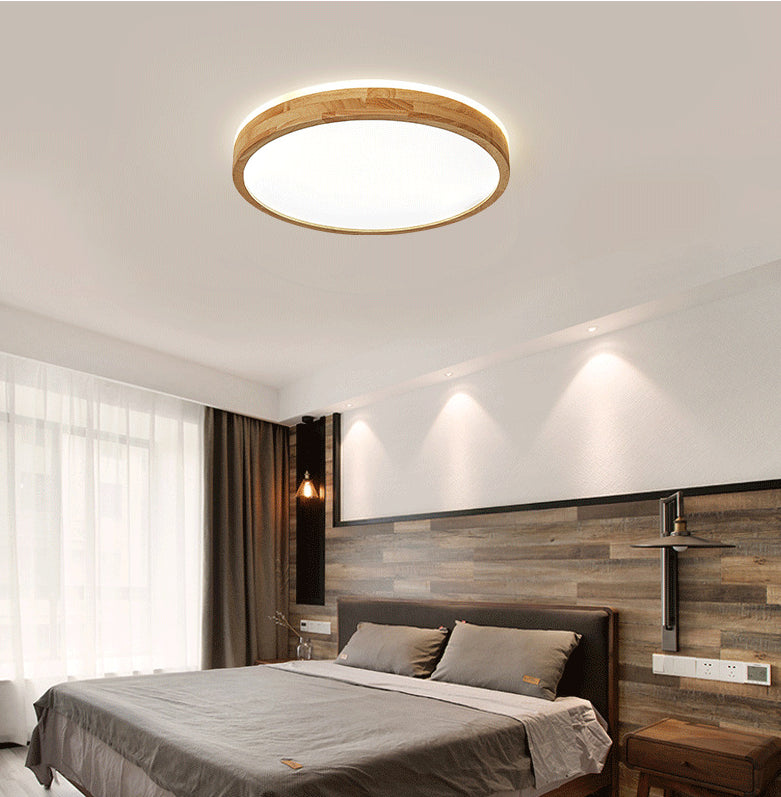 Houten Ronde Flush Mount Plafond Armatuur Minimalisme LED Hout Plafond Gemonteerd Profiel
