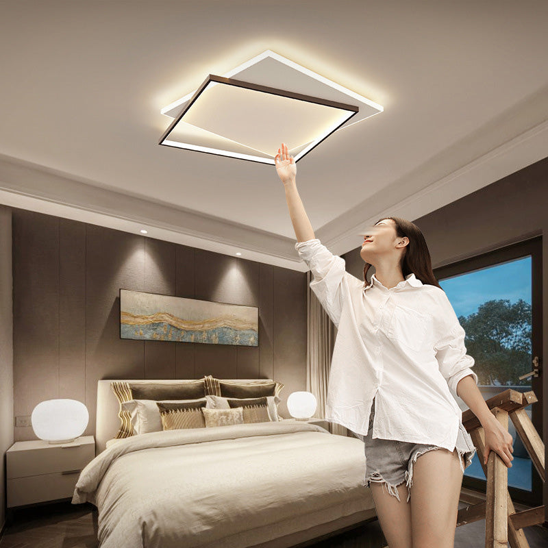 Squared Metal Close to Ceiling Lighting Fixture Modern LED Black-White Flush Mount Lighting