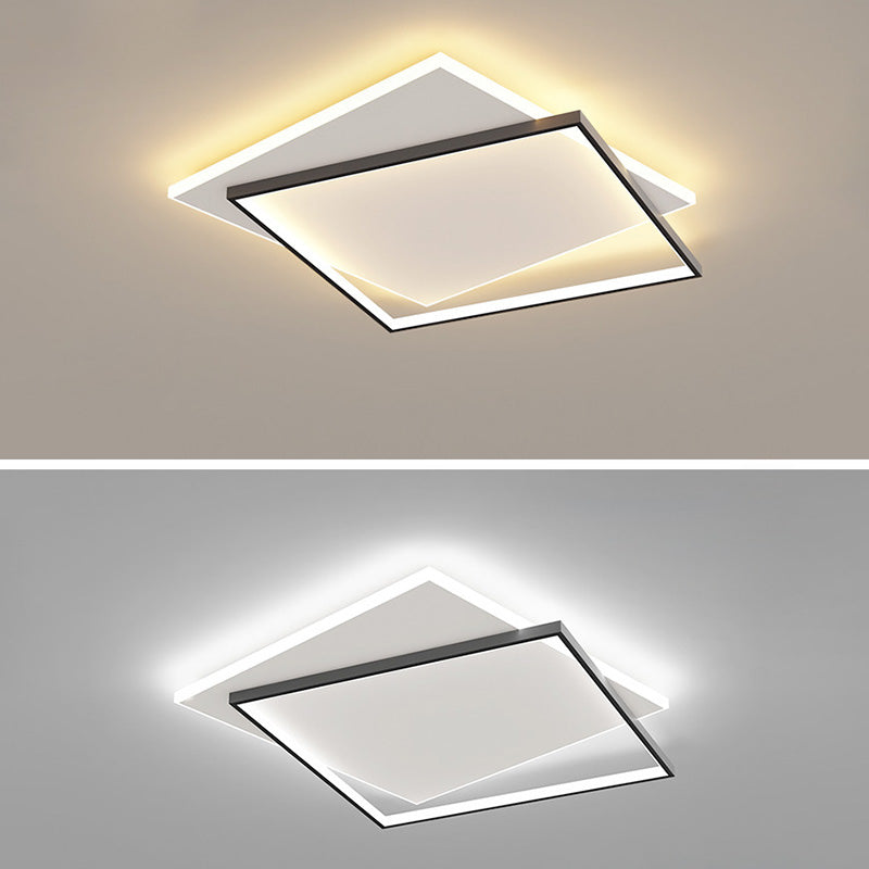 Squared Metal Close to Ceiling Lighting Fixture Modern LED Black-White Flush Mount Lighting