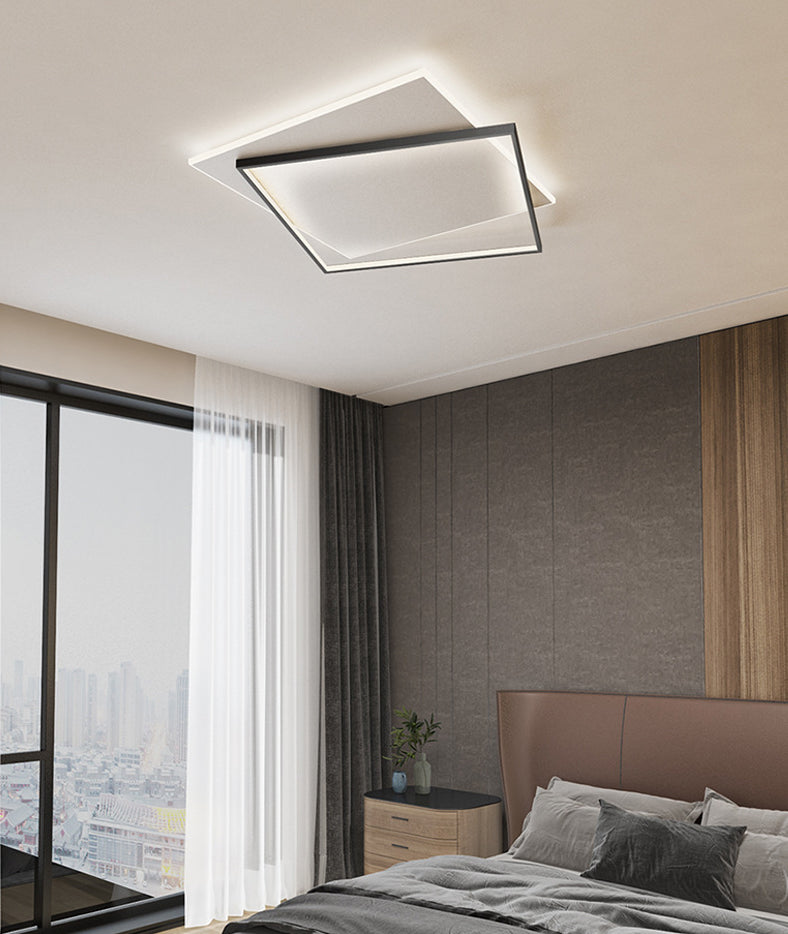 Squared Metal Close to Ceiling Lighting Fixture Modern LED Black-White Flush Mount Lighting