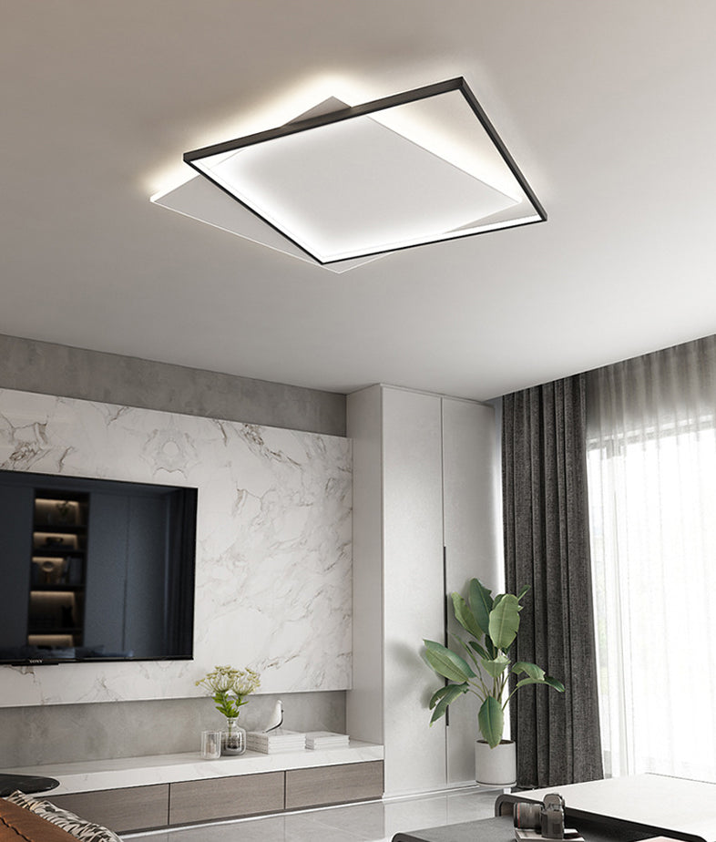 Squared Metal Close to Ceiling Lighting Fixture Modern LED Black-White Flush Mount Lighting