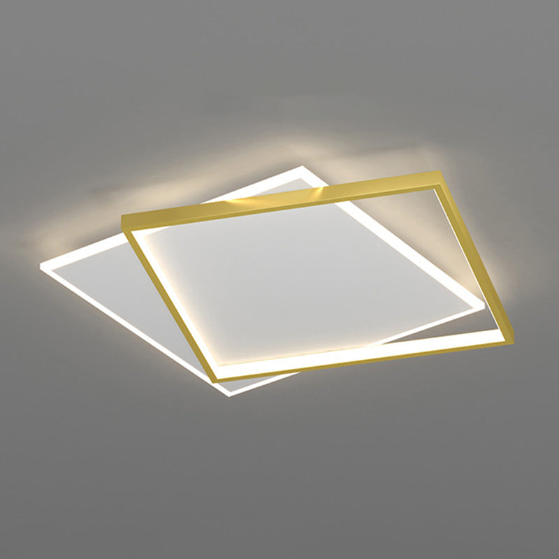 Minimalist Square Flush Mount Light Fixture Metaal LED slaapkamer dicht bij plafond lamp in goud