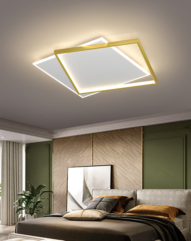 Minimalist Square Flush Mount Light Fixture Metal LED Bedroom Close to Ceiling Lamp in Gold