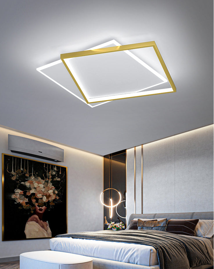 Minimalist Square Flush Mount Light Fixture Metaal LED slaapkamer dicht bij plafond lamp in goud