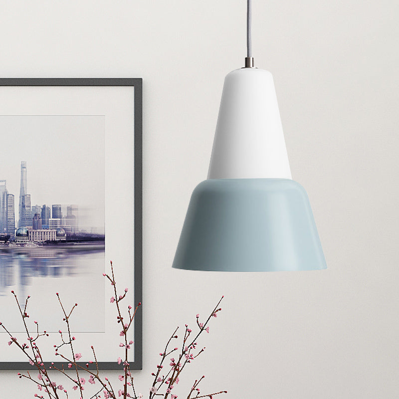 Cone Hanging Light Fixture Macaron Metal 1 Head 6.5"/10.5" Height Pink/Blue/Black Pendant Ceiling Light