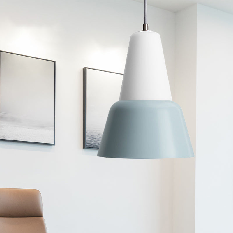 Cone Hanging Light Fixture Macaron Metal 1 Head 6.5"/10.5" Height Pink/Blue/Black Pendant Ceiling Light