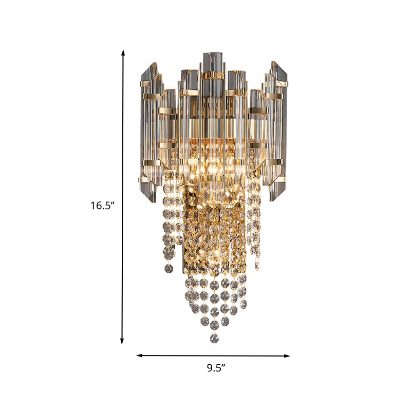 Beaded Wall Sconce Light Modern Crystal 2 Lights Smoke Grey Wall Mount Light for Living Room