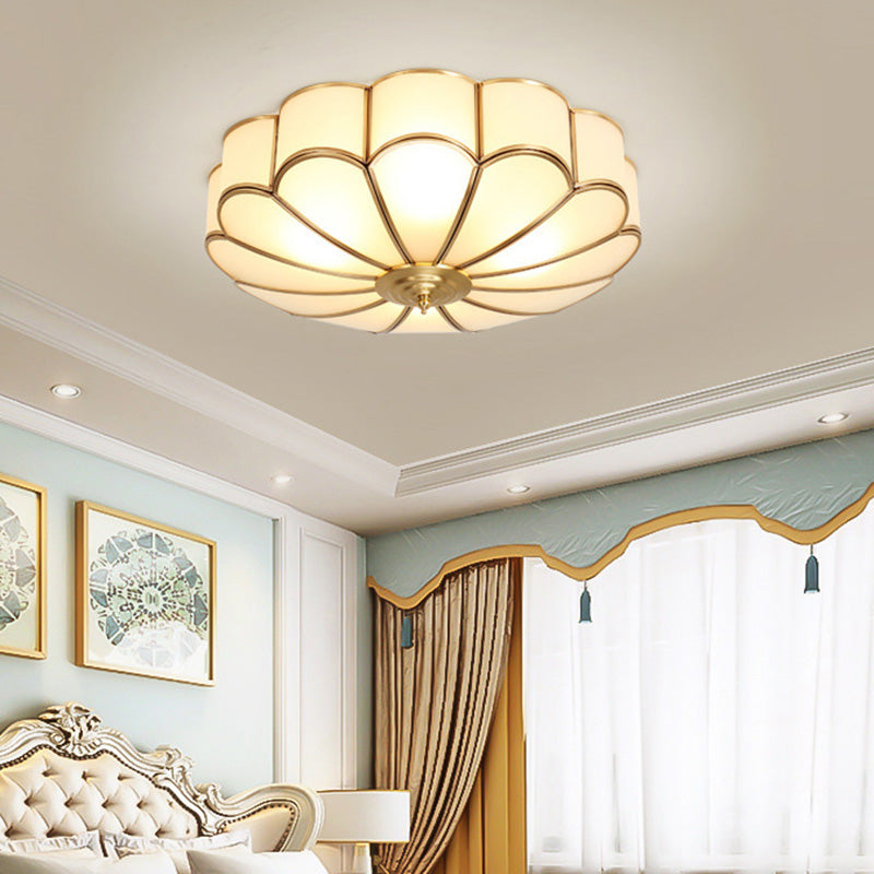 Flower Bedroom Flush Montaggio Soffitto Light Fixture Classic Glass Brass Flush Montaggio Soffitto Light