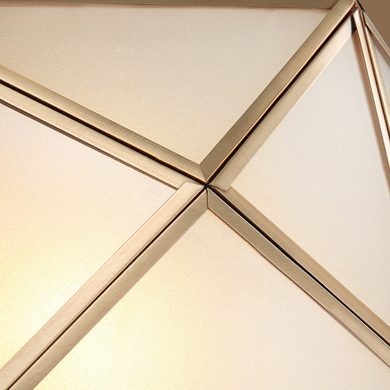 Glass Drum Ceiling Mount Light Fixture Traditional Bedroom Flushmount Ceiling Lamp in Brass