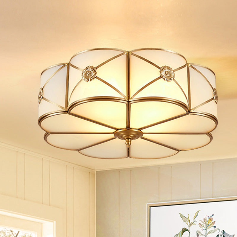 Glass Brass Close To Ceiling Light Clover Traditional Flush Mount Ceiling Light Fixture