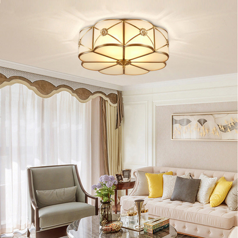 Glass Brass Close To Ceiling Light Clover Traditional Flush Mount Ceiling Light Fixture