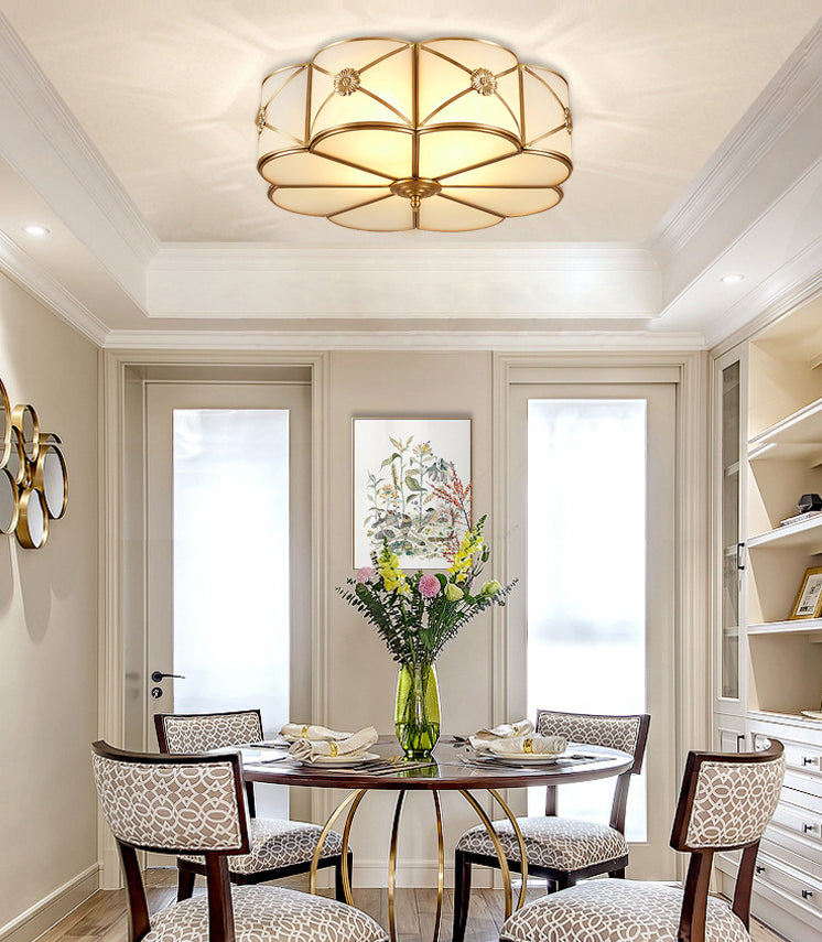 Glass Brass Close To Ceiling Light Clover Traditional Flush Mount Ceiling Light Fixture