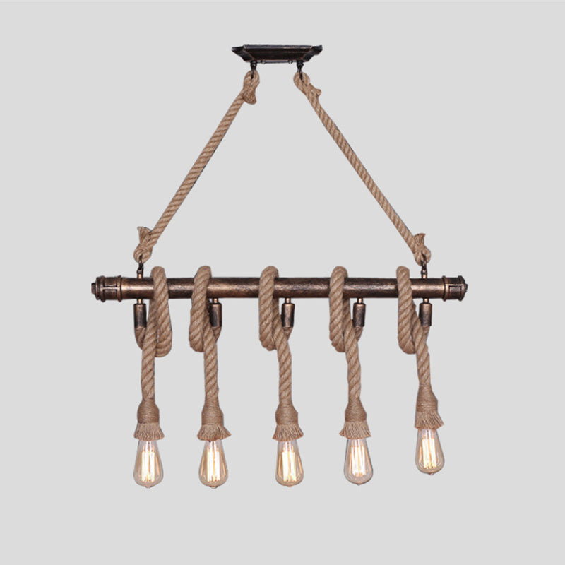 Linear Restaurant Island Lighting Fixture Industrial Metal Beige Chandelier Lighting Fixture
