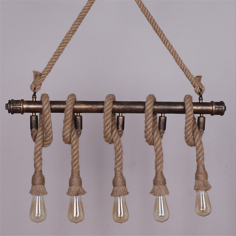 Linear Restaurant Island Lighting Fixture Industrial Metal Beige Chandelier Lighting Fixture