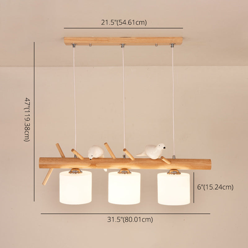 Wood Cylinder Hanging Island Light Modern Style Island Lighting Fixture in Beige