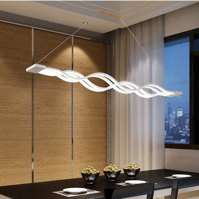 Wave Dinning Room Island Pendant Light Metal LED Contemporary Ceiling Pendant Light in White