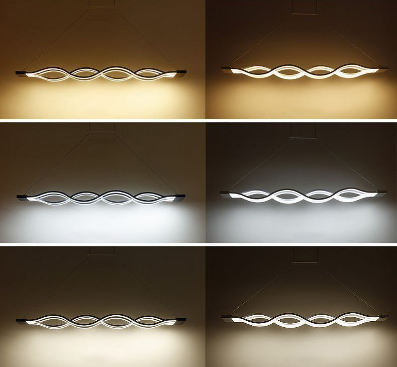 Wave Dinning Room Island Pendant Light Metal LED Contemporary Ceiling Pendant Light in White