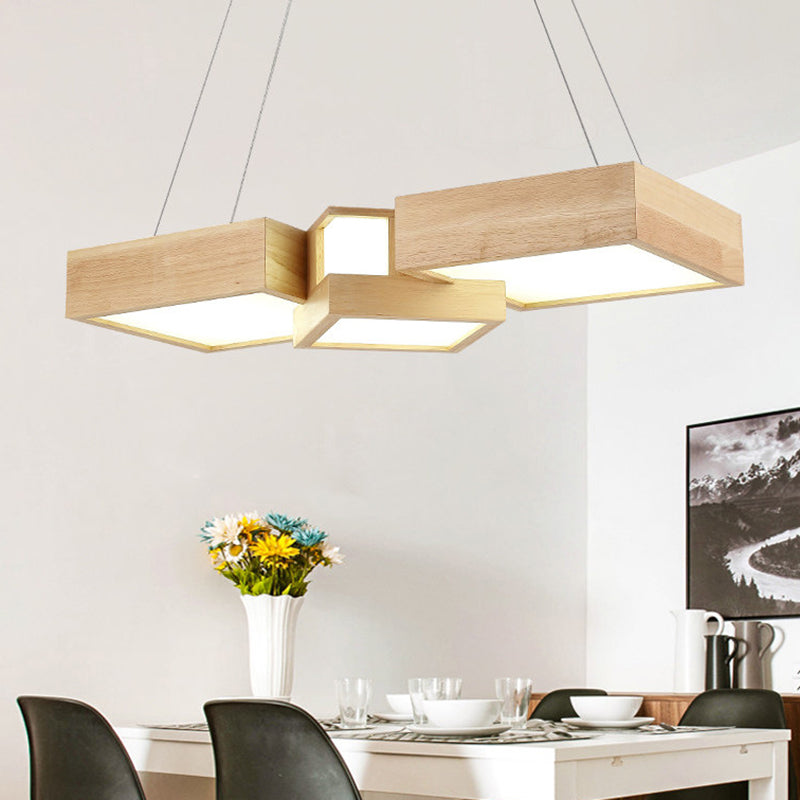 Wooden Square Island Lighting Fixture Modern Style LED Wood Hanging Ceiling Light
